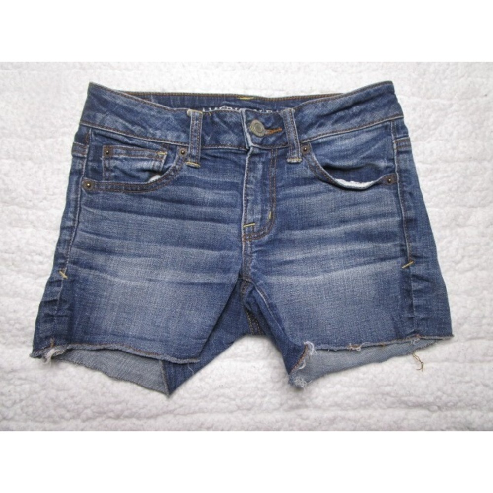 American Eagle Size 00 Womens Jean Shorts Super Stretch Cutoff Low Rise